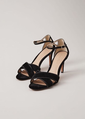 Phase Eight Black Velvet Open Toe Heels Black Canada | MRGJCB-153